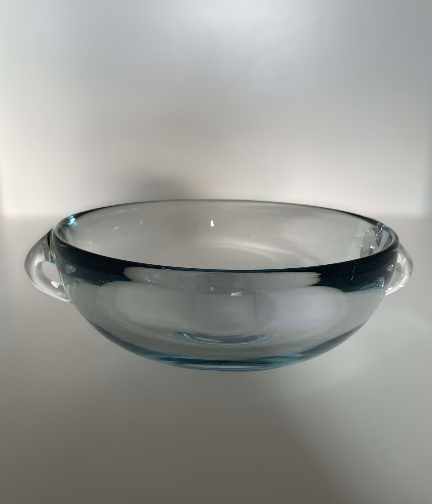 Beautiful rare low round akava blue bowl with attached ears from Holmegaard - no. 09108