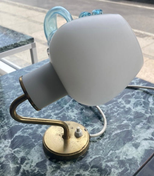 Beautiful old Bent Karlby wall lamp in brass and white opal glass - no. 0260