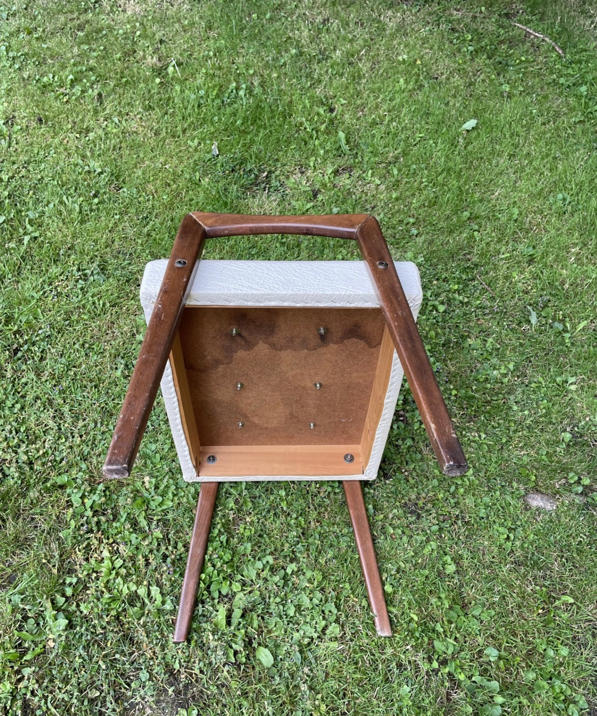 Vintage stool with artificial leather and stained beech frame - no. 04013