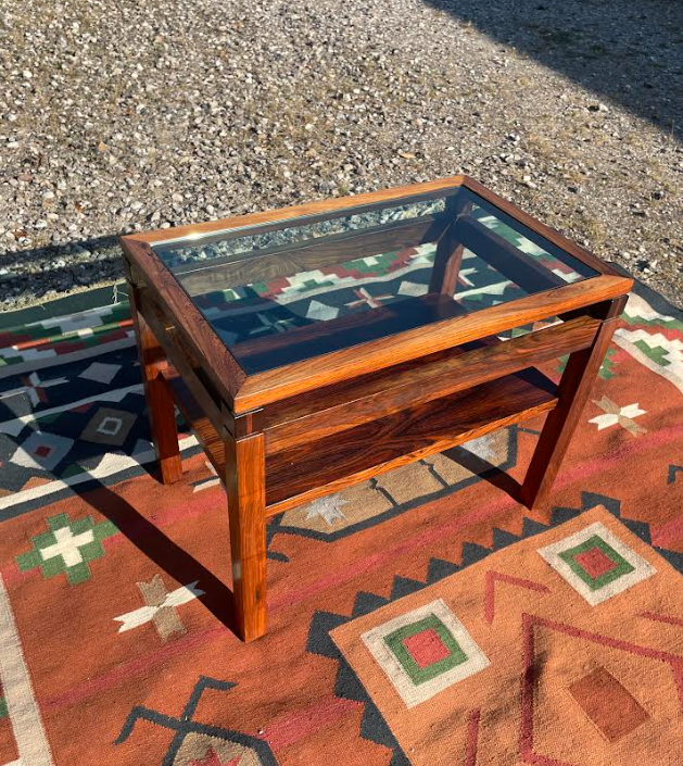 Beautiful rosewood side table with glass top - no. 07080