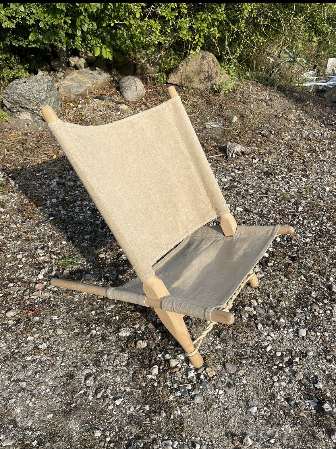 Saw chair in beech wood with cover in flax canvas, design by Ole Gjerløv Knudsen, 1962 - No. 09109