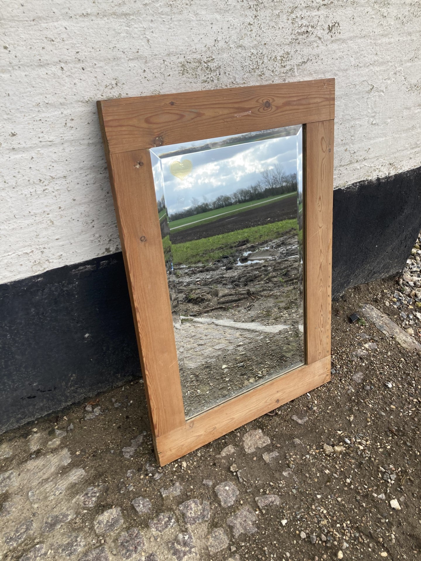 Beautiful pine mirror with faceted mirror - no. 01130