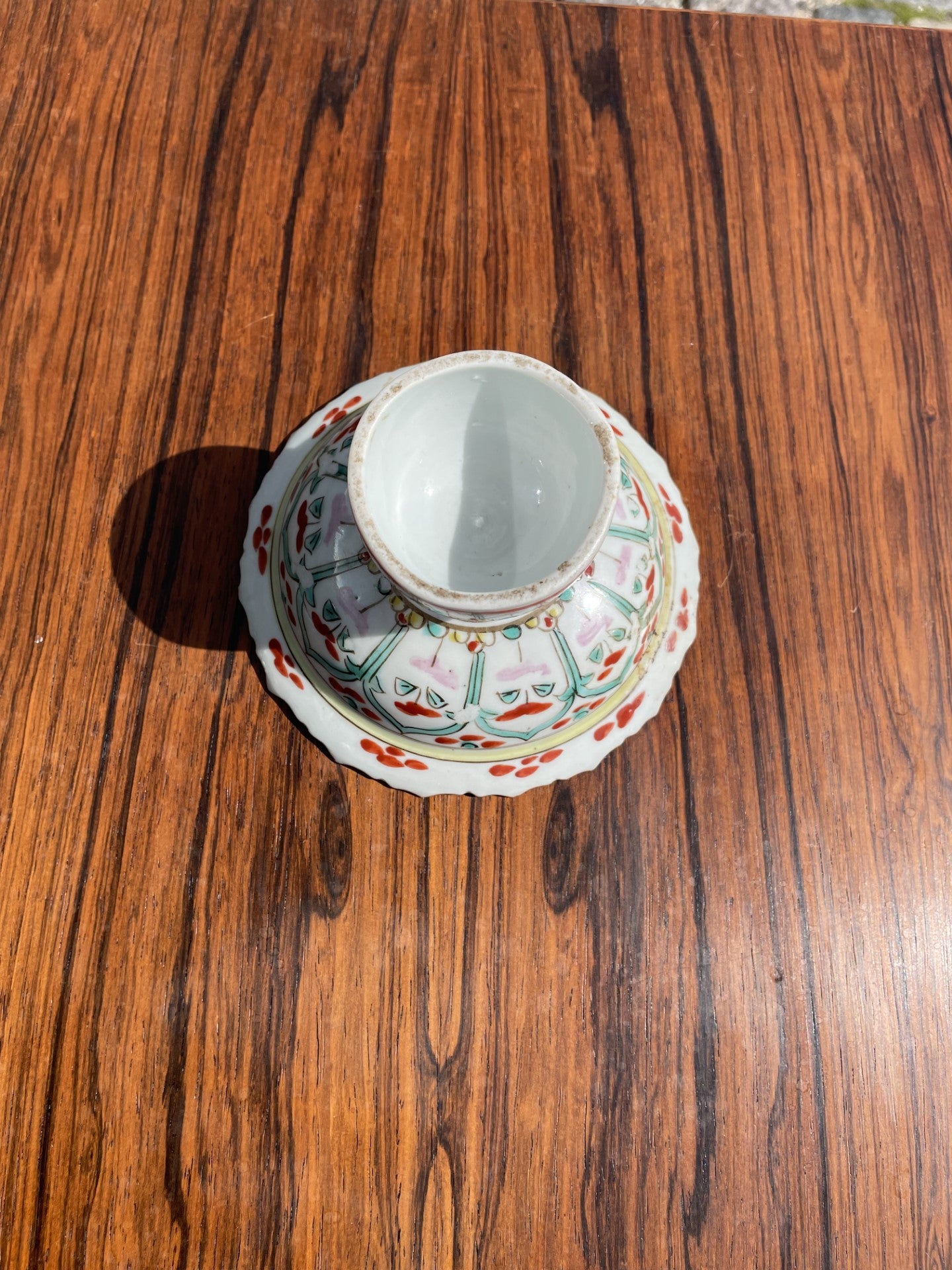 Sjældent porcelæn famille rose antik stilk fad fra 1800-tallet - nr. 012006