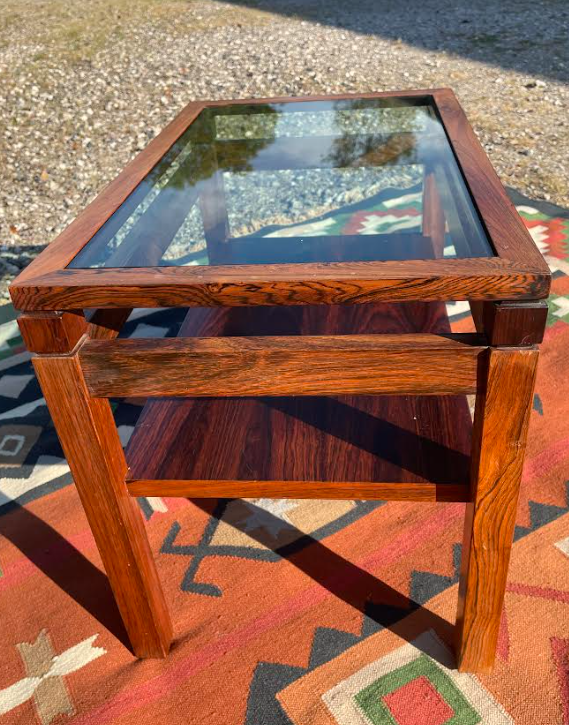 Beautiful rosewood side table with glass top - no. 07080